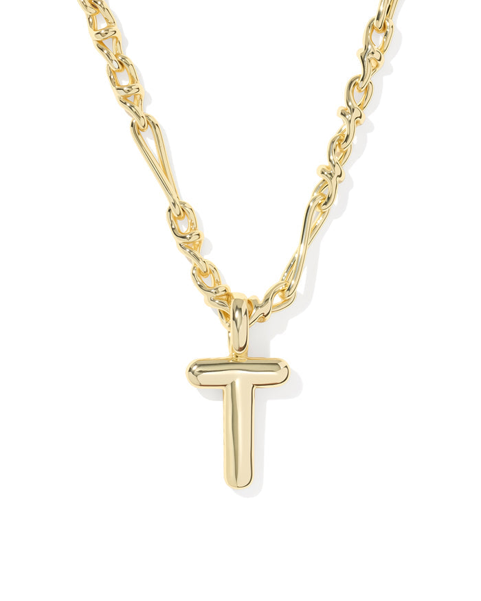 Bubble Letter T Pendant Necklace in Gold