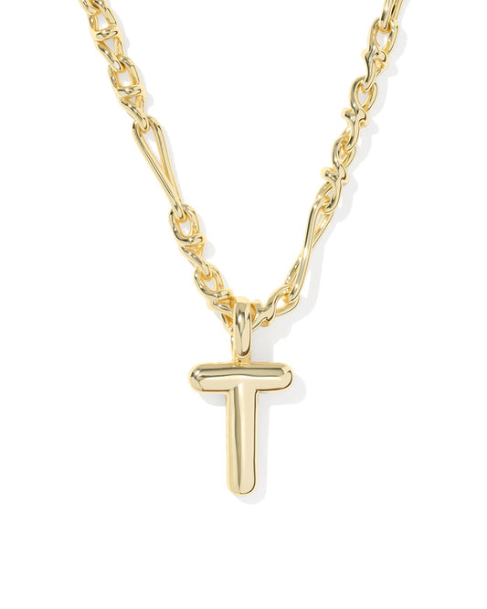 Bubble Letter T Pendant Necklace in Gold