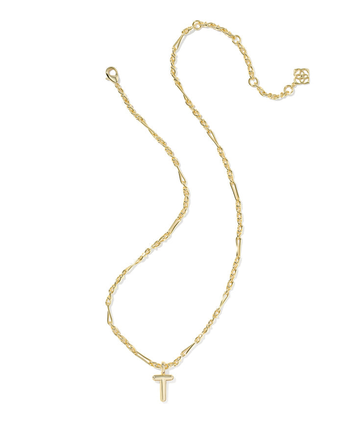 Bubble Letter T Pendant Necklace in Gold