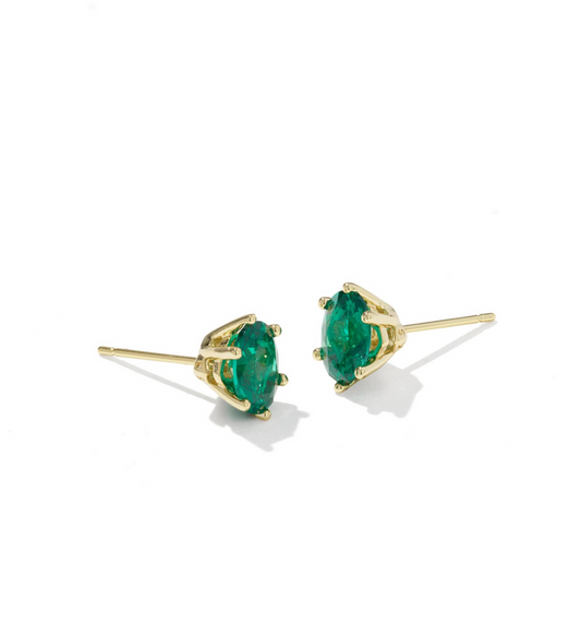 Cailin Gold Crystal Stud Earrings in Gold Green Crystal