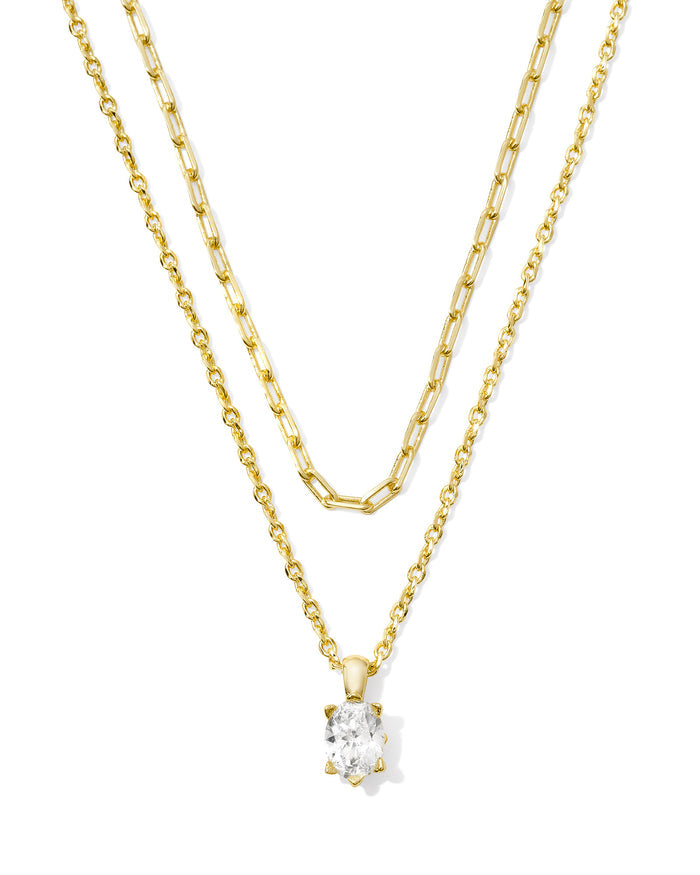 Cailin Multi Strand Necklace in Gold White Crystal