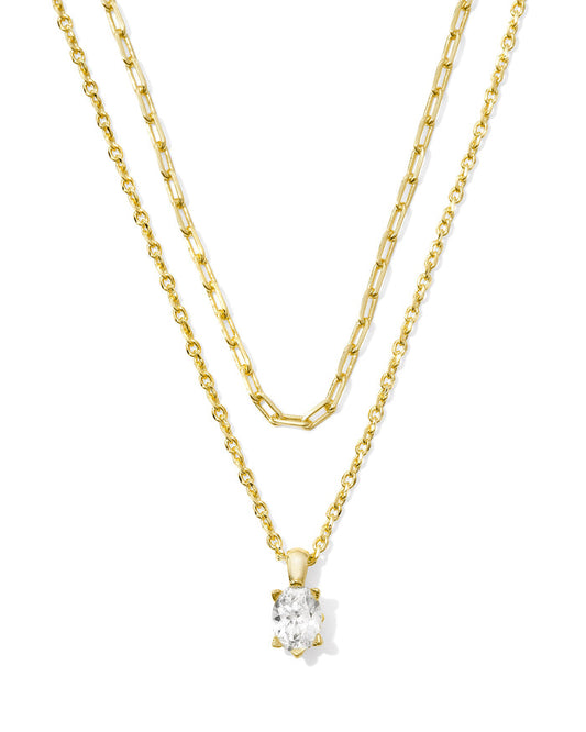 Cailin Multi Strand Necklace in Gold White Crystal