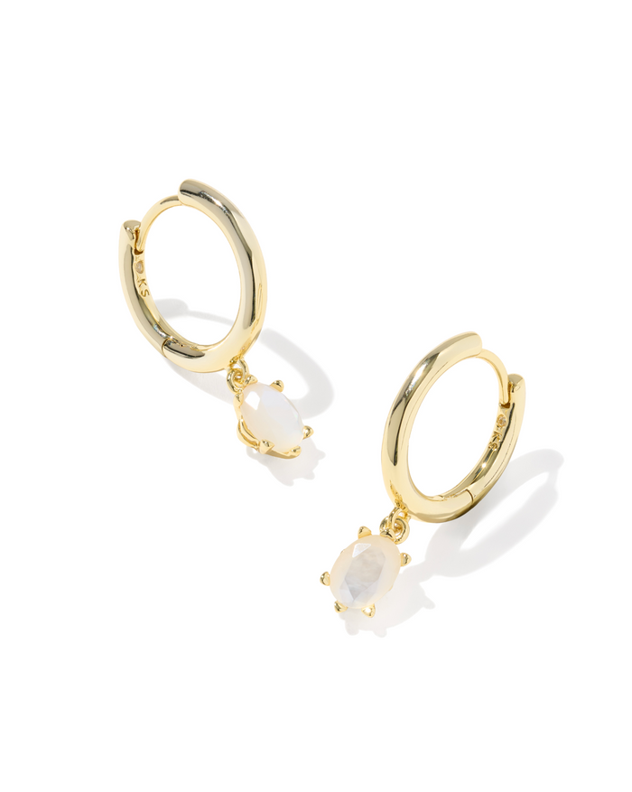 Cailin Single Stone Huggie Earring in Gold Ivory MOP
