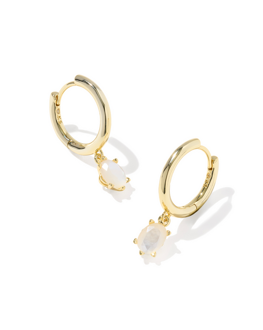Cailin Single Stone Huggie Earring in Gold Ivory MOP
