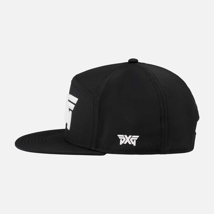 Camper Flat Bill Snapback Cap in Black, back view