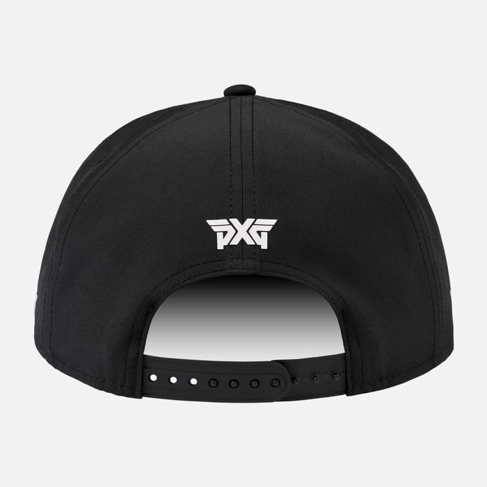 Camper Flat Bill Snapback Cap in Black, back view