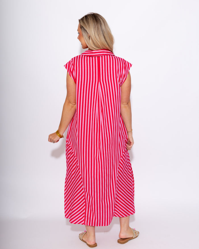 Cap Sleeve Mixed Stripe Midi