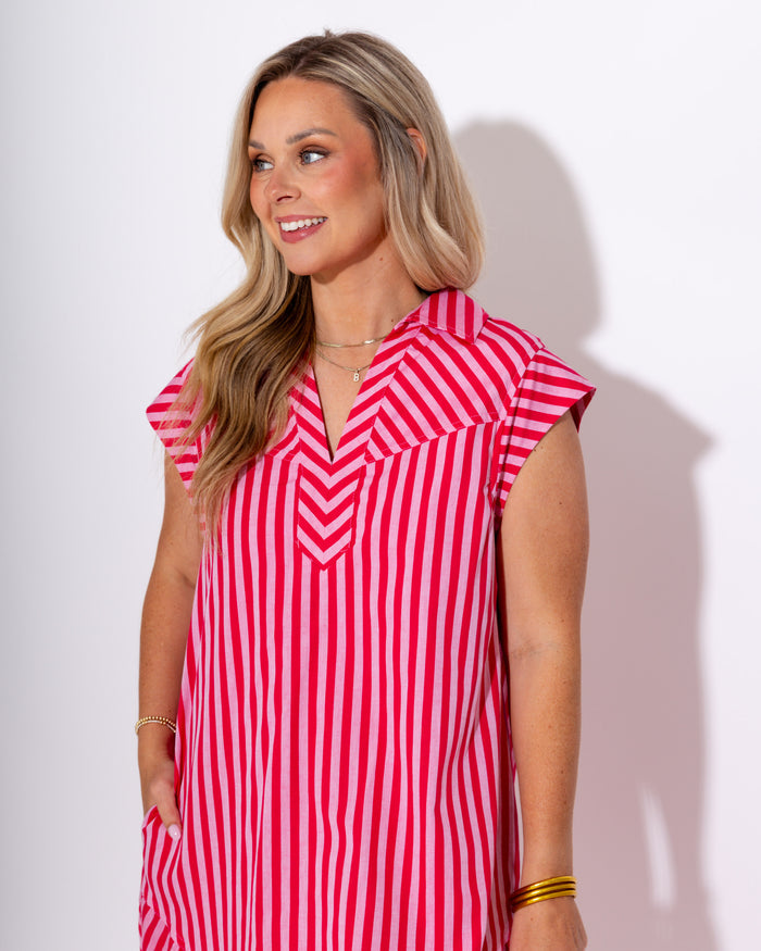 Cap Sleeve Mixed Stripe Midi