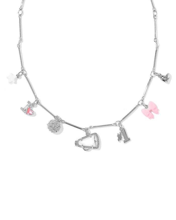 Cheer Charm Necklace in Silver Pink White Mix