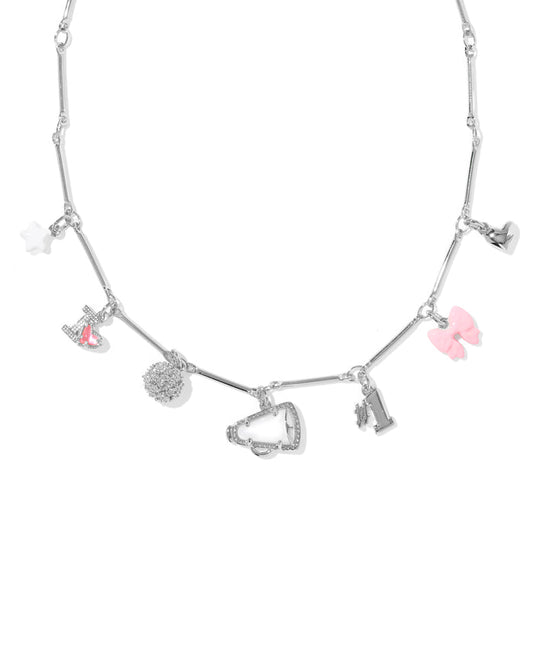 Cheer Charm Necklace in Silver Pink White Mix