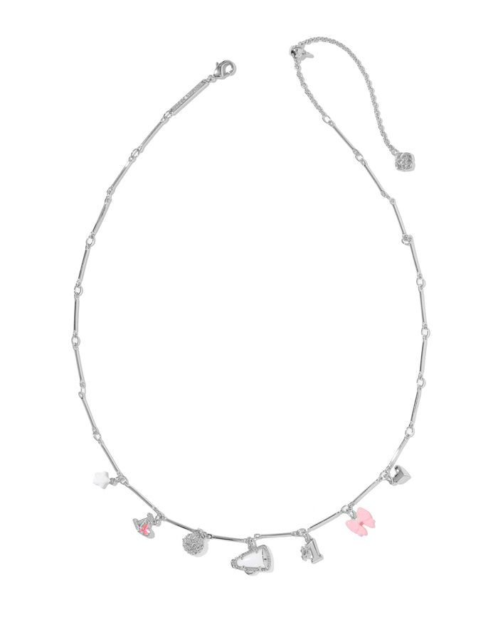 Cheer Charm Necklace in Silver Pink White Mix
