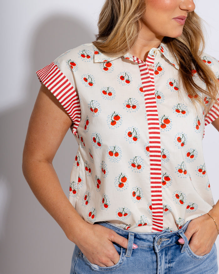 Cherry Contrast Detail Top