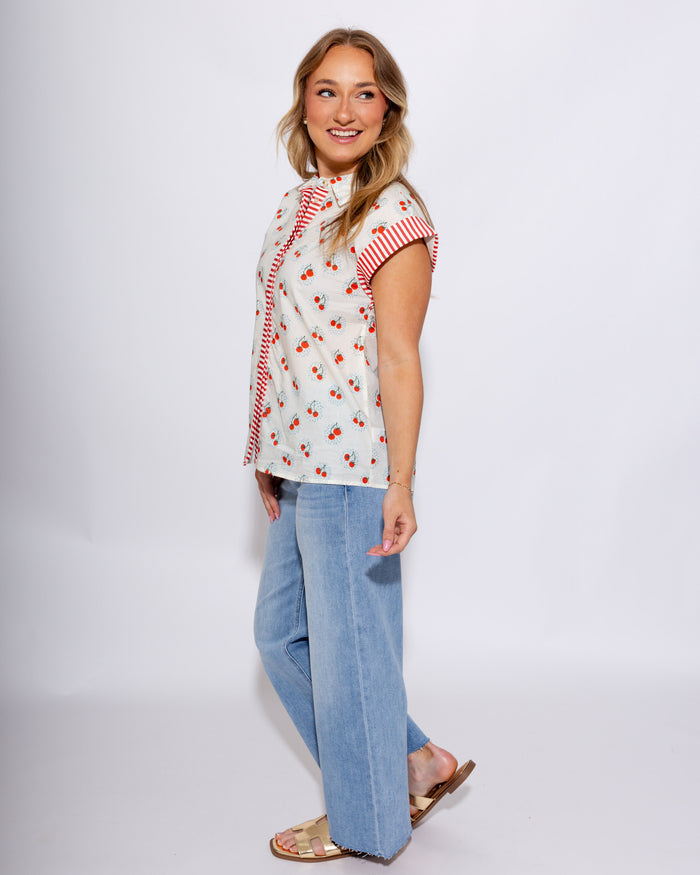 Cherry Contrast Detail Top