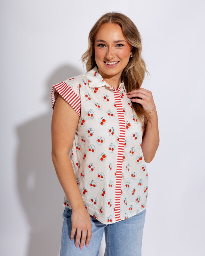 Cherry Contrast Detail Top