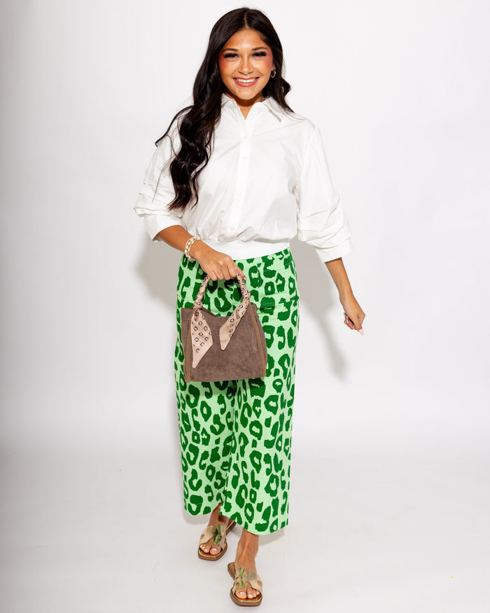 Chic Banded Hem Button Up in Off White
