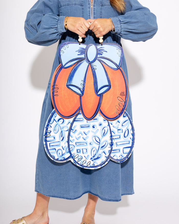 Chinoiserie Blue Bow Pumpkin Door Hanger