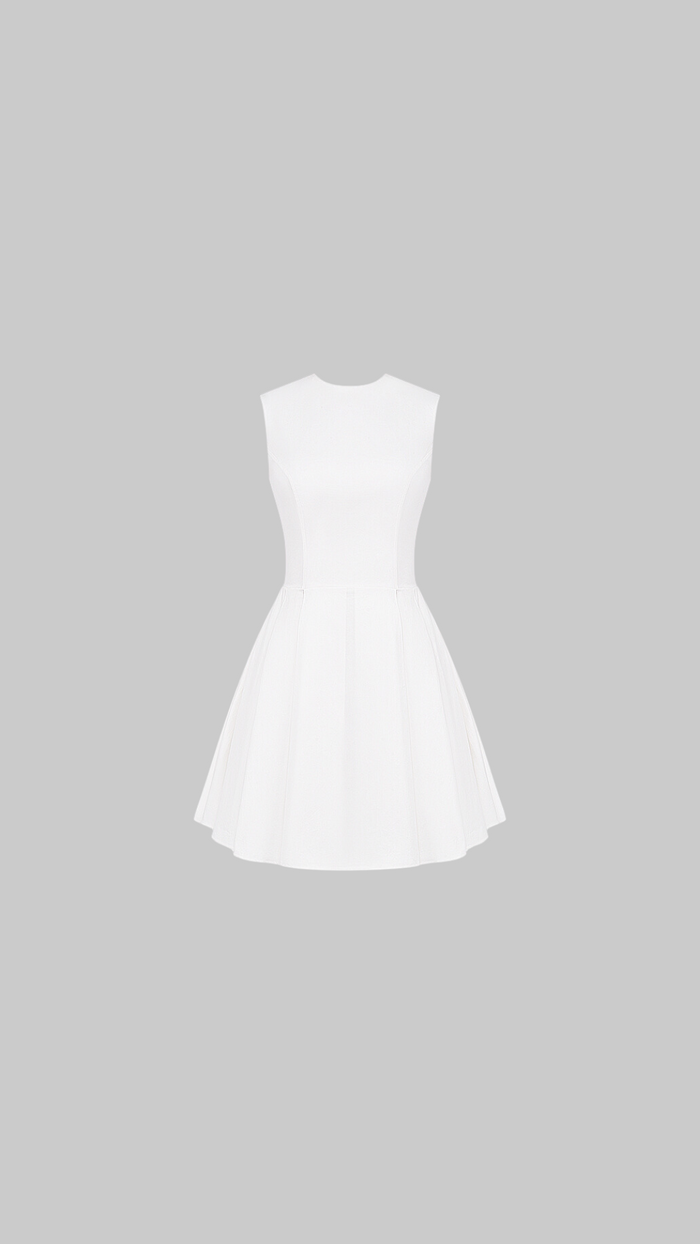 Claretta White Pleated Cotton Dress