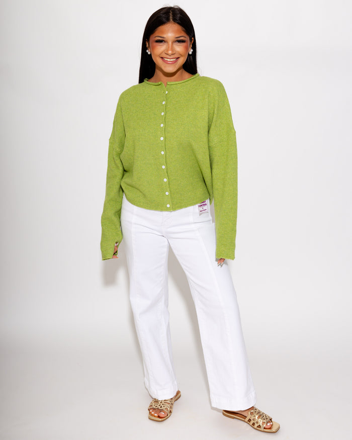 Classic Button Up Cardigan in Avocado