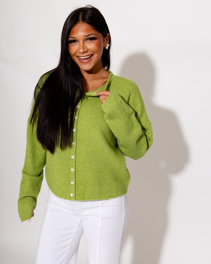 Classic Button Up Cardigan in Avocado