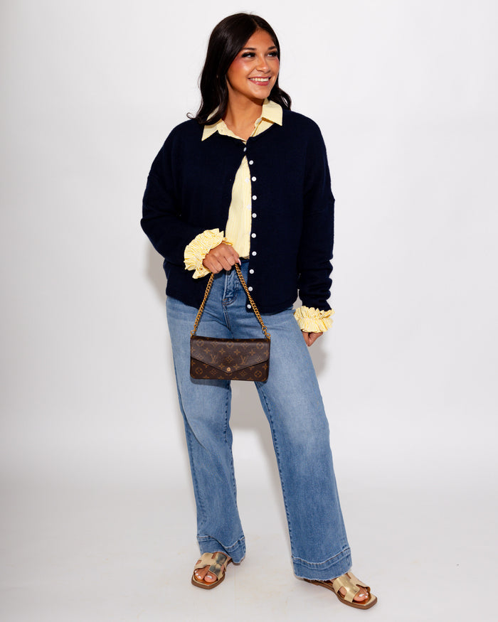 Classic Button Up Cardigan in Midnight