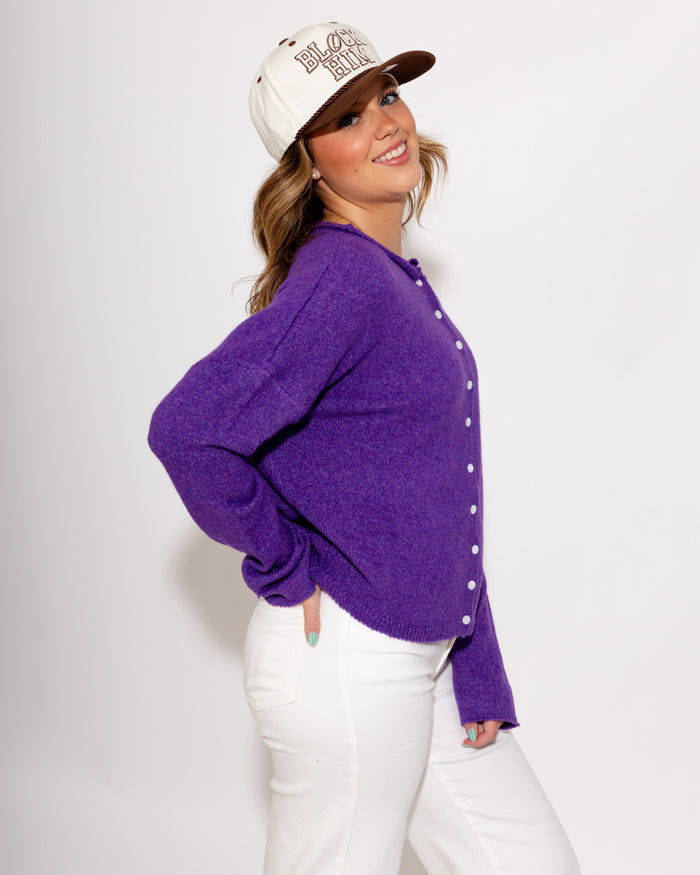 Classic Button Up Cardigan in Purple