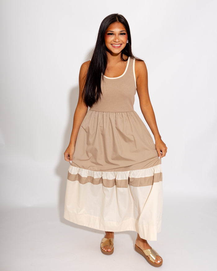 Classic Contrast Midi Dress