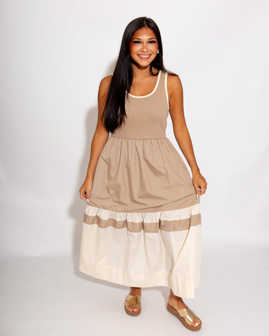 Classic Contrast Midi Dress