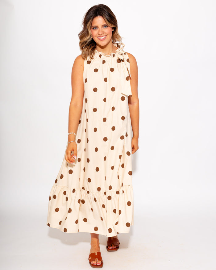 Classic Polka Dot Tie Neck Dress