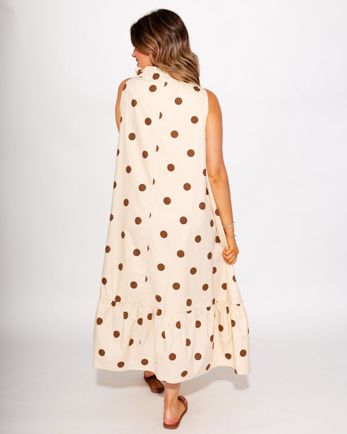 Classic Polka Dot Tie Neck Dress