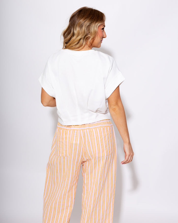 White Seam Detail Cropped Cap Sleeve Knit Top - Entro - Gaudie & Co. Texas Boutique