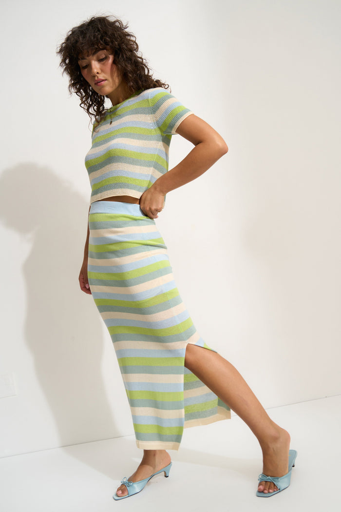 Callahan Knitwear - Clover Maxi Skirt - Kiwi Stripe -