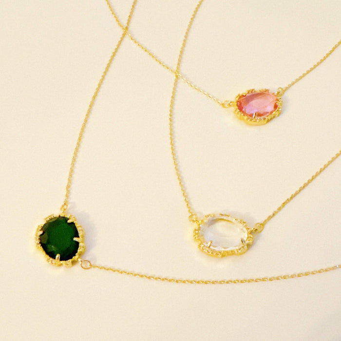 Clustered Glass Jewel Necklace: Pink