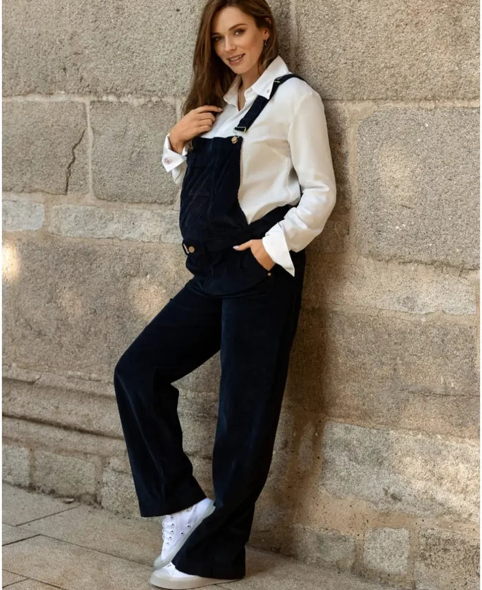 Clyde navy velvet maternity overalls - Salopette