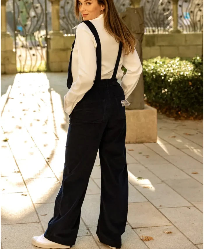 Clyde navy velvet maternity overalls - Salopette