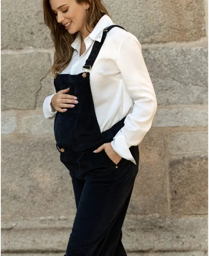 Clyde navy velvet maternity overalls - Salopette