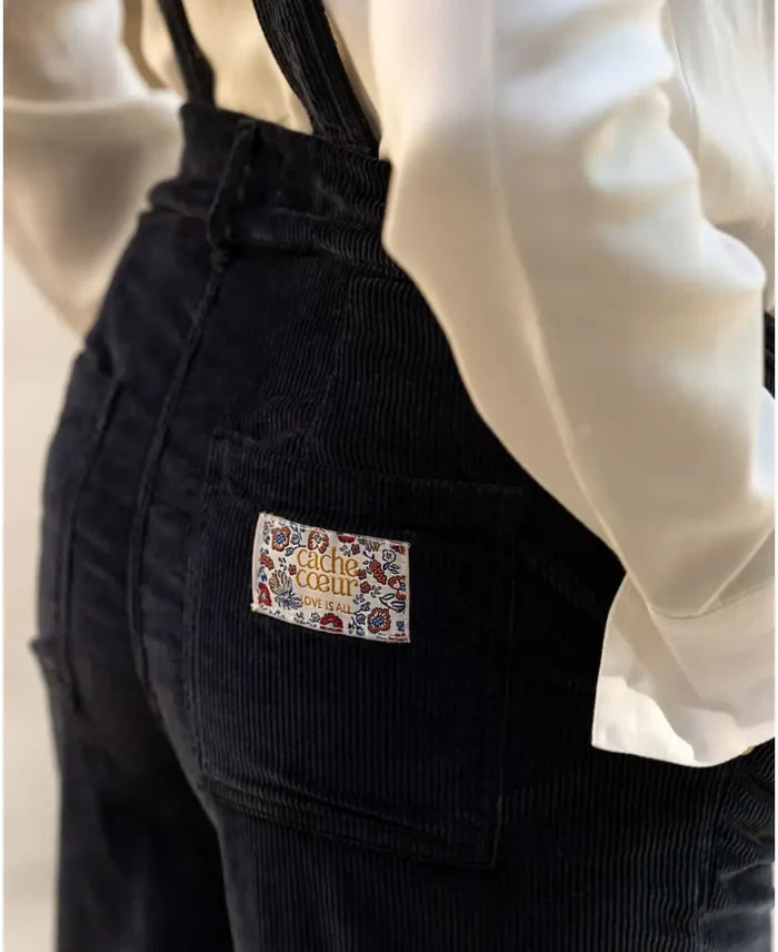 Clyde navy velvet maternity overalls - Salopette