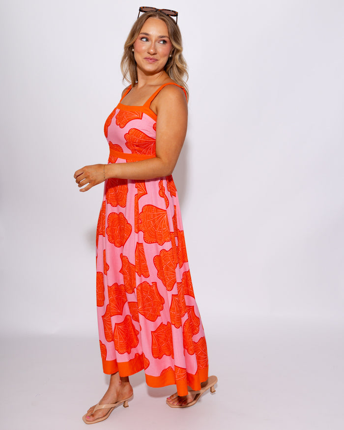 Coastal Shell Sleeveless Midi Dress