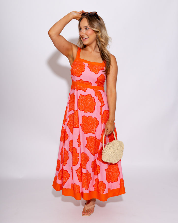 Coastal Shell Sleeveless Midi Dress