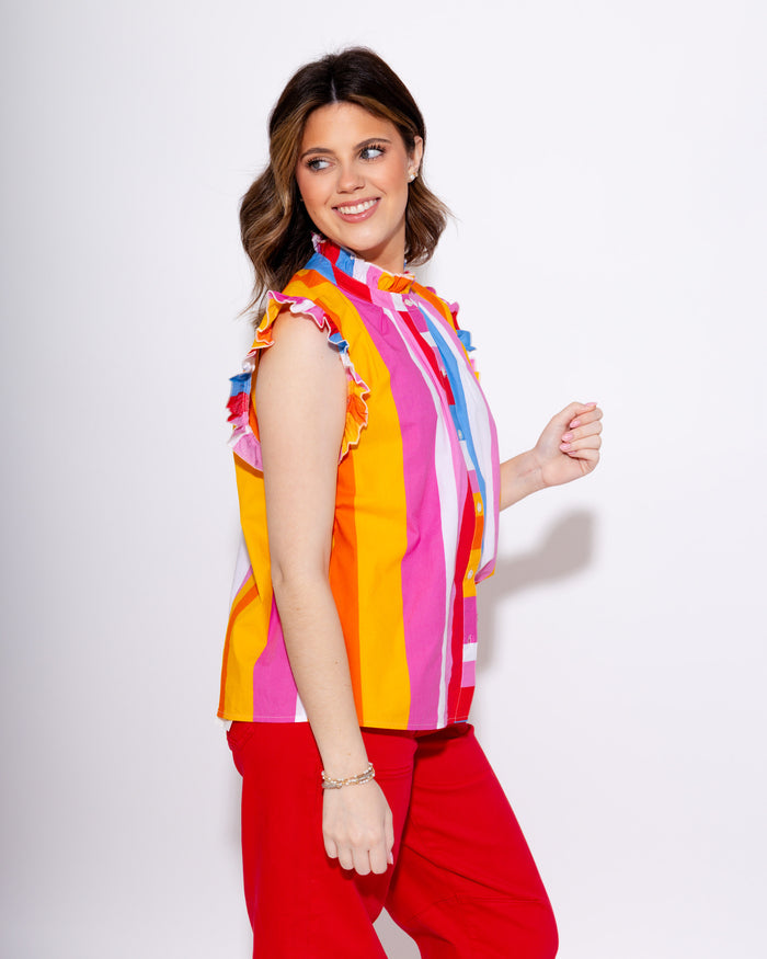 Color Pop Stripe Flutter Sleeve Top