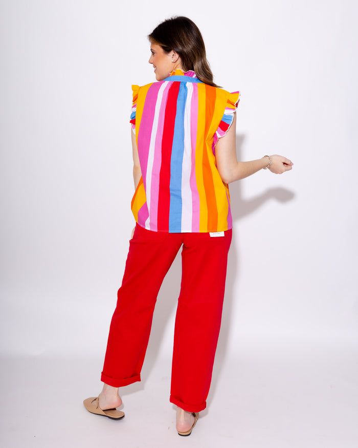 Color Pop Stripe Flutter Sleeve Top