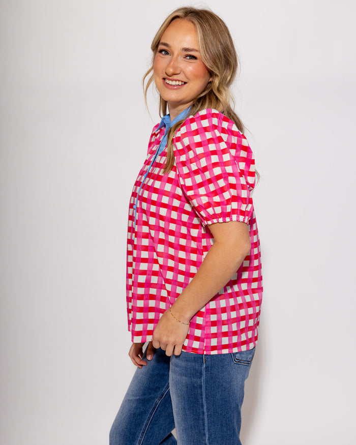 Colorblock Collar Check Top