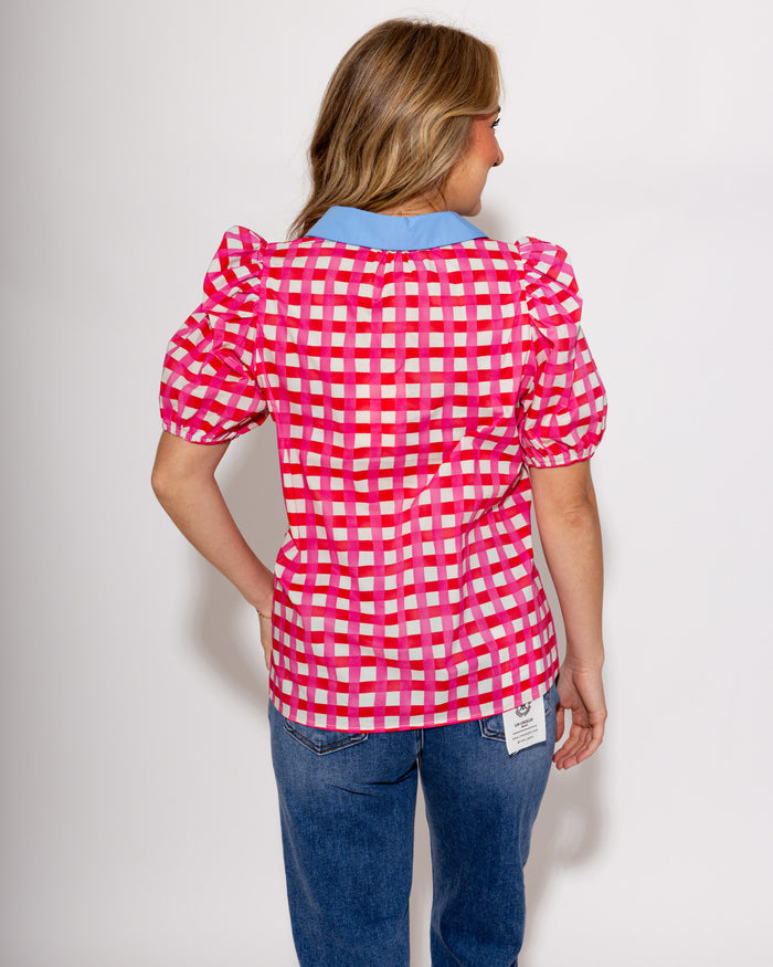 Colorblock Collar Check Top