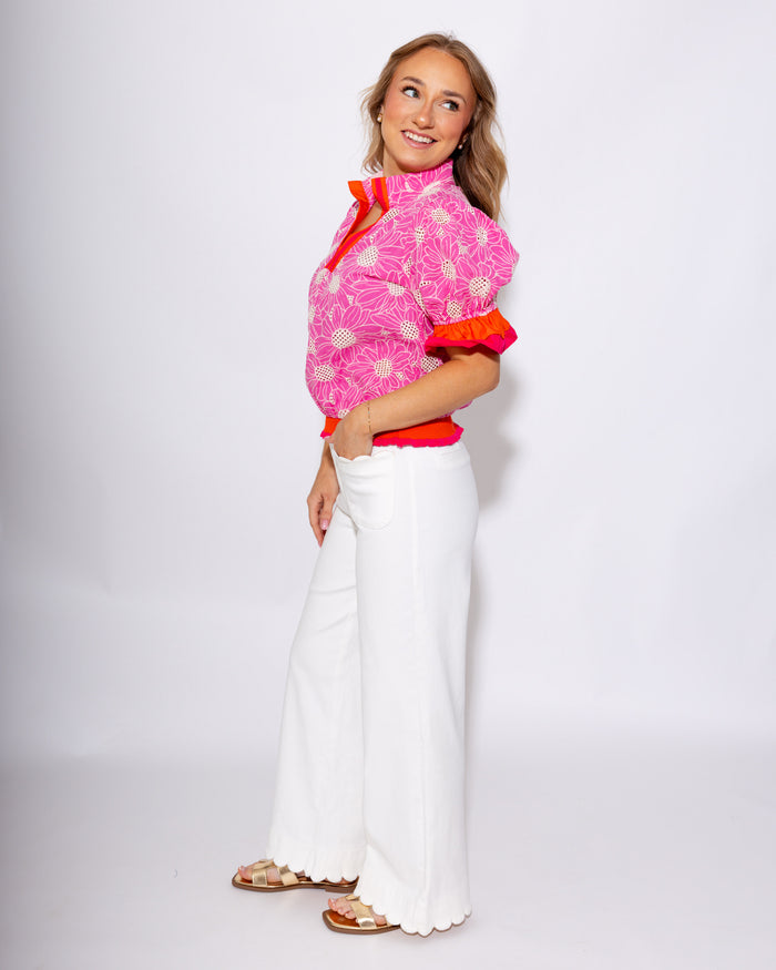 Colorblock Floral Embroidered Eyelet Top - Voy - Gaudie & Co. Texas Boutique