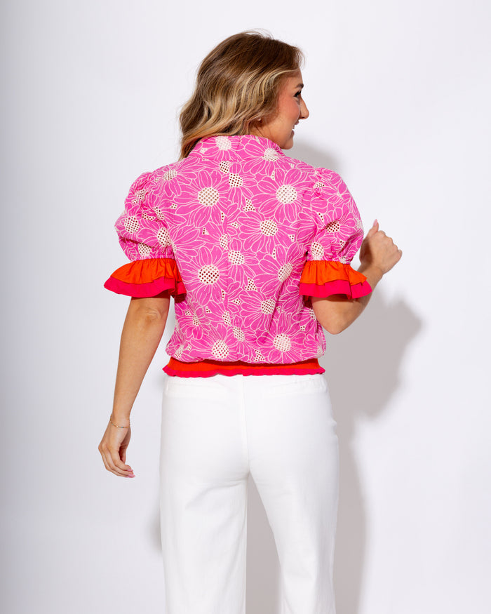 Colorblock Floral Embroidered Eyelet Top - Voy - Gaudie & Co. Texas Boutique