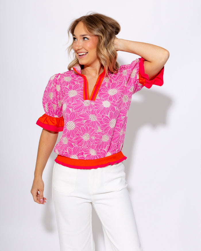Colorblock Floral Embroidered Eyelet Top - Voy - Gaudie & Co. Texas Boutique