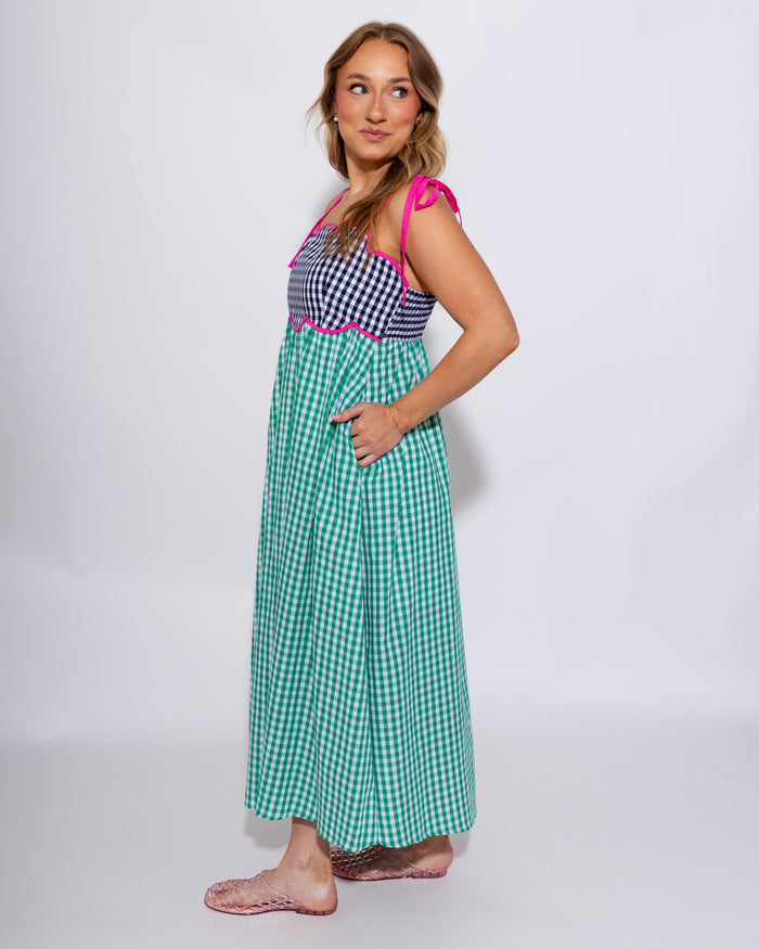 Colorblock Gingham Midi Dress