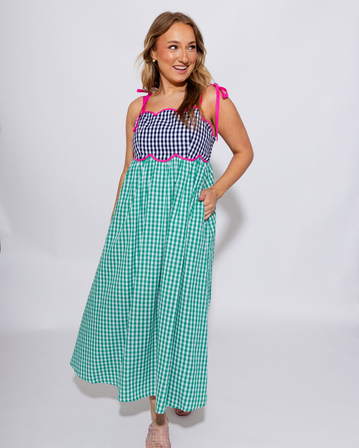 Colorblock Gingham Midi Dress
