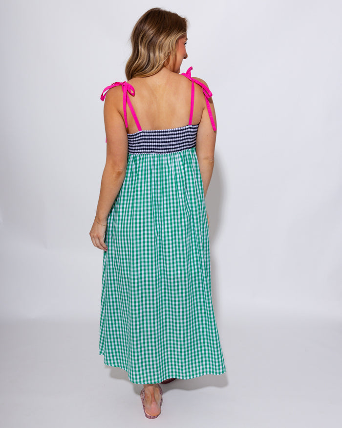 Colorblock Gingham Midi Dress