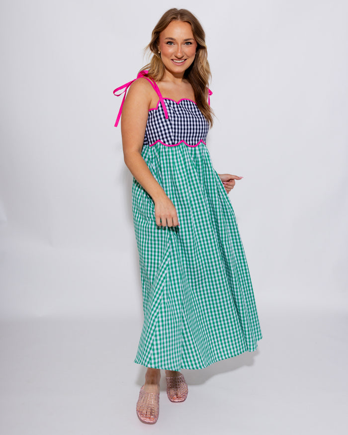 Colorblock Gingham Midi Dress