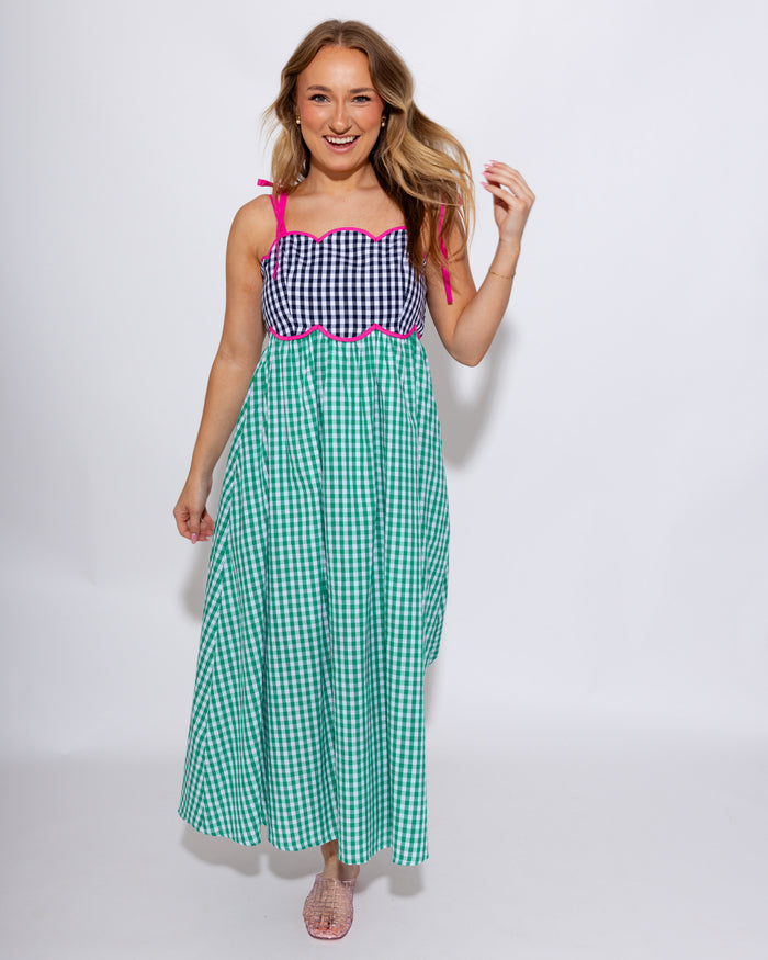 Colorblock Gingham Midi Dress